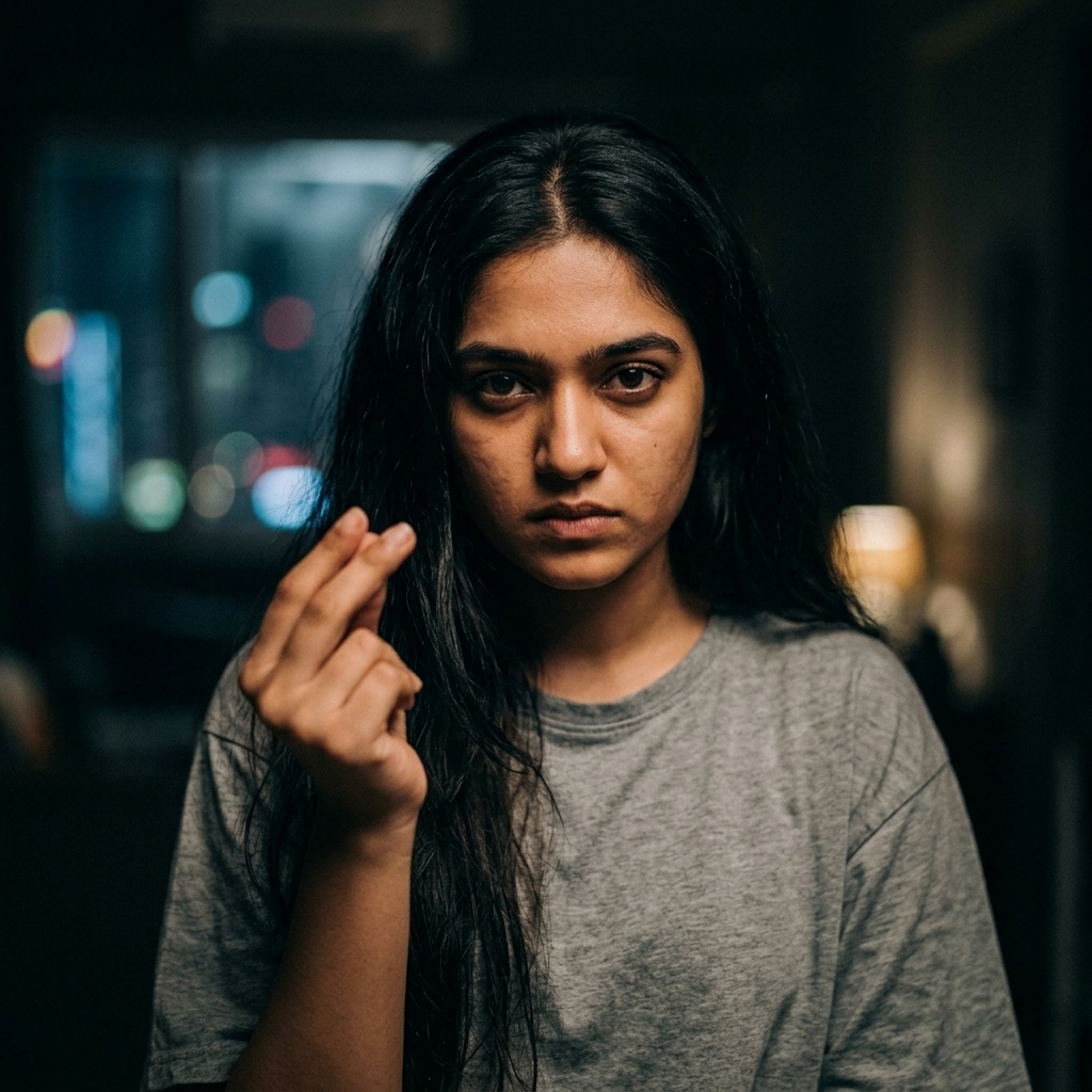 Girl looking fiercely confident, snapping her fingers