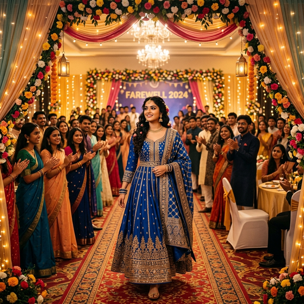 Megha making a grand entry at farewell hall in stunning designer Anarkali, everyone turning to look